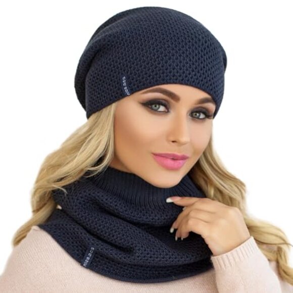 Knit Winter Beanie Scarf Set Fleece Lined Double Layer Wool Blend Cozy main image 5